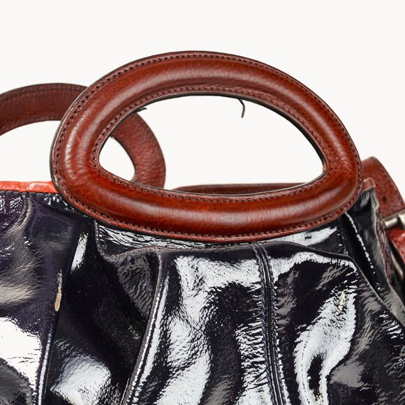 Marni Balloon Navy-Patent-Leather Trimmed Shoulder Bag - Picture 8 of 11